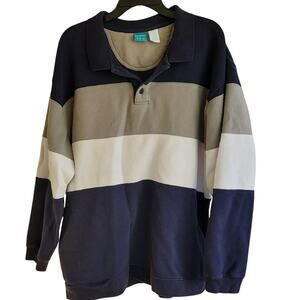 Prospirit Mens 2XL Navy, Gray & White Rugby Polo Sweatshirt